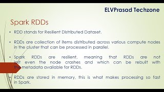 Spark RDDs  Resilient Distributed DatasetsELVPrasad TechzoneBigdata Video14 [upl. by Berwick]