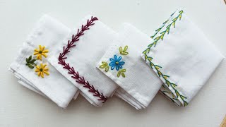 VERY EASY HANDKERCHIEF HAND EMBROIDERY DESIGNS FOR BEGINNERSoutline and flower hand embroidery🥰🥰 [upl. by Anipsed]