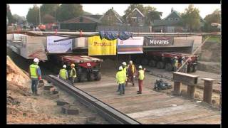 Wagenborg Nedlift Spoorviaduct Rijssen 600 ton inrijden SPMTs [upl. by Auqenes]