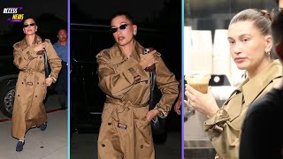 Hailey Bieber Stuns in Chic Trench Coat Amid Justins Diddy Drama 🌟☕ [upl. by Tera442]