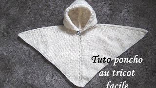 TUTO PONCHO A CAPUCHE TOUTES TAILLES AU TRICOT all sizes easy to knit poncho [upl. by Soelch799]