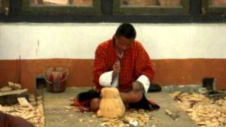 Wood mask carving at art school in Bhutan [upl. by Mena]