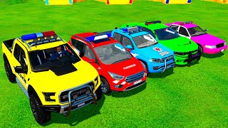 TRANSPORTING COLOR FORD POLICE MERCEDES VOLKSWAGEN FORD MUSTANG POLICE   Farming Simulator 22 [upl. by Eseer585]