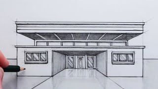 How to Draw a Simple Building using OnePoint Perspective for Beginners [upl. by Nonac]