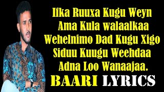 JAMAAL ONKOD  LABA WAJIILE  Baari Lyrics [upl. by Lemaceon]