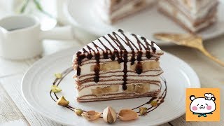 チョコとバナナのミルクレープ フライパンで本格ケーキ♡Chocolate Banana Crepe Cake｜HidaMari Cooking [upl. by Halda]