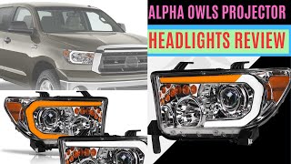 quotAlpha Owls Projector Headlights Review  20072013 Toyota Tundra amp 20082017 Sequoiaquot [upl. by Lacym55]