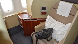 Qantas First Class on the A380  Dubai to London QF9 [upl. by Nohpets]