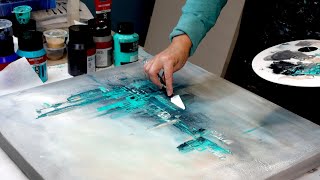 WOW Beginner Textured Abstract Art  Better than I expected Teal Cityscape [upl. by Conny]