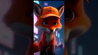 a fox character in an orange cap with the inscription Foxvision walks through a dark night city [upl. by Strepphon]