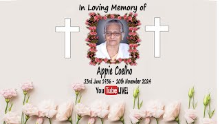 Live Streaming of the Funeral Service of Appie Coelho [upl. by Karb49]