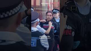 UK protesters spray red paint on proIsrael lobby group [upl. by Ahsiekit]