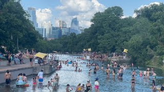 Swimming in Freezing Cold Springs Water at Barton Springs in Austin Texas Downtown [upl. by Arracahs752]