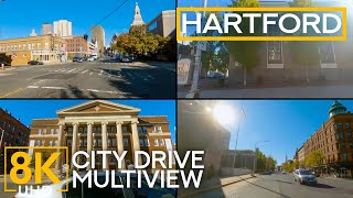 8K City Drive through Hartford Capital of Connecticut State  Multiview with Real Road Sounds [upl. by Ahsiekyt]