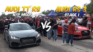 Audi RS 3 Stage 1 vs Audi TT RS NP Mods  Arrancones [upl. by Hewes253]