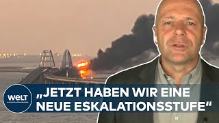 UKRAINEKRIEG Bombenanschlag  Teile der Krimbrücke einestürtzt  WELT Thema [upl. by Ibur]