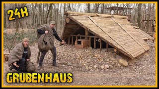 24h mit Übernachtung im Grubenhaus  Es wird noch gebaut  Bushcraft Survival Overnighter [upl. by Wainwright]