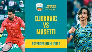 THRILLING Novak Djokovic vs Lorenzo Musetti Match  Monte Carlo 2023 Extended Highlights [upl. by Laresa]