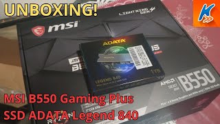 UNBOXING MSI B550 GAMING PLUS  SSD ADATA LEGENDE 840 [upl. by Ahsekel858]