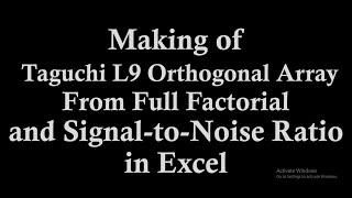 How to make Taguchi L9 Orthogonal Array From Full Factorial in Excel  Taguchi SN ratio in Excel [upl. by Eindys]