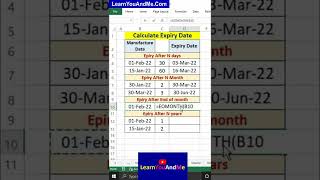 Calculate expiry dates in Excel  Expiry date after N months  N days amp N years in Excel [upl. by Cletis]