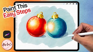 Christmas Ornaments Made EASY Tutorial in Procreate Simple GLOWING Technique Revealed [upl. by Senoj]