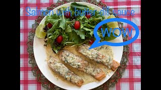 Perfect salmon with butter dill sauce garlic lemon heavy cream [upl. by Evanthe]