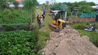 Start New Project Make road 25 meters Cross Pond using soil work Together KOMATSU D20P Small Truck [upl. by Nnorahs123]