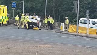 Accident on Shipley Airedale Road car flips over [upl. by Ahseral]