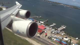 KLM Boeing 747400 quotRocketquot Takeoff St Maarten Princess Juliana Airport [upl. by Landon]