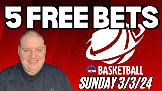 Sunday 5 Free NCAAB Picks amp Betting Predictions  3324 l Picks amp Parlays [upl. by Enneira362]