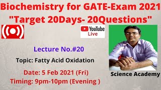 Live Session Biochemistry Lecture No20 Fatty Acid Oxidation [upl. by Figueroa]