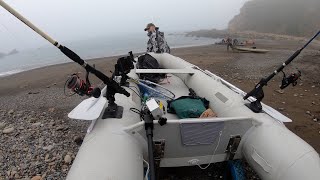 Fishing in Pacific Ocean on saturn inflatable in Fort Ross lingcod rockfish 6hp tohatsu beach launch [upl. by Blum193]