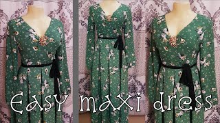 Easy overlapping maxi dress with long sleeves Beginner friendly [upl. by Imoian]