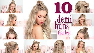 10 DEMI BUNS tendance ❤ Tuto coiffure rapide facile pour la RENTREE SCOLAIRE [upl. by Anderegg]