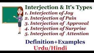 Interjection and its Types DefinitionExamples Urdu  Hindi [upl. by Aver839]