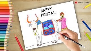 How to draw Pongal festival scenery [upl. by Arag]