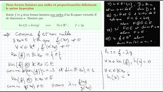 Deux formes linéaires non nulles et proportionnelles définissent le même hyperplan [upl. by Hasile470]