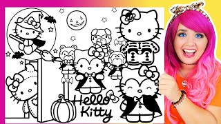 Coloring Hello Kitty Halloween Coloring Pages  Vampire Skeleton Witch amp Monster Coloring Videos [upl. by Abe311]