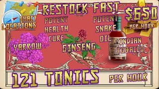 Fast Craft Potent Snake Oil Potent Health Cure Indian Tobacco Yarrow Ginseng Locations RDR2 Online [upl. by Ronacin]