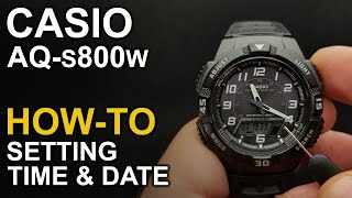 Casio AQS800W  Setting time and date  module 5208 [upl. by Akinej]