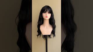 Peruca longa ondulada com franja wig fibra premium 65cm Preto 1B [upl. by Lewellen]