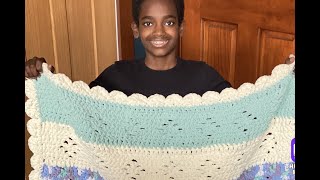 Crochet Eyelet Striped Baby Blanket quotShow amp Tellquot with Jonahs Hands [upl. by Pacificas388]