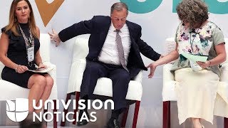 Meade casi cae de una silla y su expresión se hace viral en México [upl. by Armat]