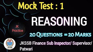 Jkssb Finance Sub Inspector Reasoning Mock Test  SSC EXAMS jkssb [upl. by Nylrem]