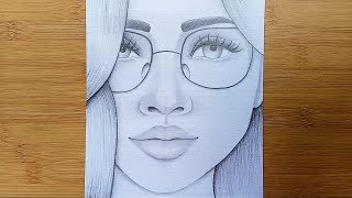 How to draw a Girl with Glasses step by stepPencil sketch [upl. by Gautier]