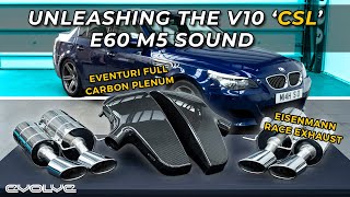 Eventuri Full Carbon Plenum and Eisenmann Race Exhaust for this E60 M5  Install  Sound Clips [upl. by Barimah]