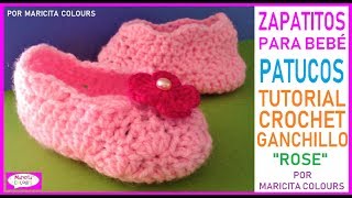 Zapatitos Bebé Escarpines quotROSEquot a CROCHET Parte 1 por Maricita Colours [upl. by Ekusuy]