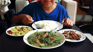 Eating Filipino style Monggo with pumpkin leaves  spicy salad and crispy fried fish [upl. by Aneehsirk365]