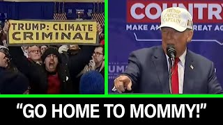 Trump MOCKS Climate Protesters Who Interrupt His Speech [upl. by Tammany]